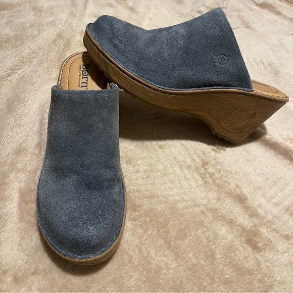 Born | Distressed Blue Suede “Natalie” Leather Platform Clogs Mules Comfort |  9 - Picture 2 of 7